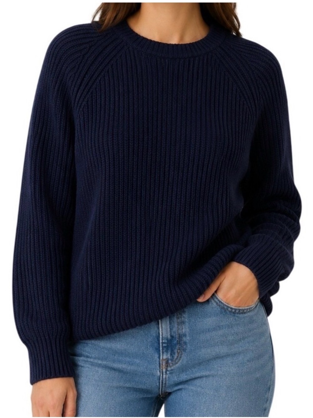 Quince Navy Blue 100% Organic Cotton Fisherman Crew Sweater Women's - Size XL